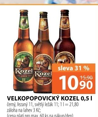 Pivo černé výčepní 10° Velkopopovický Kozel
