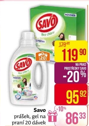 Prací prášek bez chloru Savo