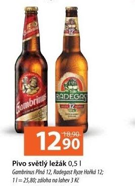 Pivo světlý ležák 12° Plná Gambrinus