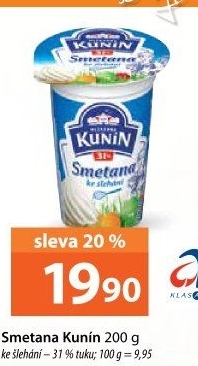 Smetana ke šlehání Kunín 31%