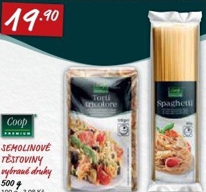 Těstoviny semolinové Coop Premium