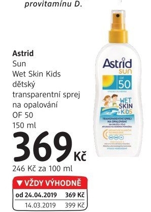 Sprej na opalování transparentní dětský Wet Skin OF 50 Astrid Sun