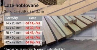 Stavební lať hoblovaná