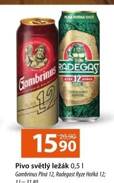Pivo světlý ležák 12° Plná Gambrinus