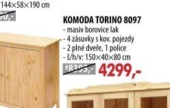 Komoda 2 dveře + 4 zásuvky TORINO