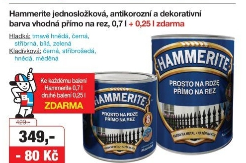 Kladívkový email na kov Hammerite