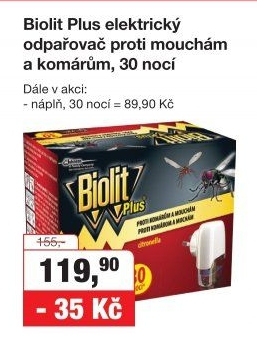 Odpařovač elektrický proti mouchám a komárům Plus Biolit - náplň