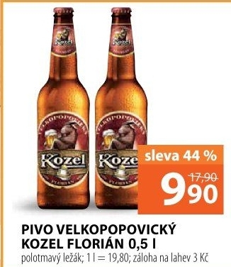 Pivo polotmavý ležák Florian Velkopopovický Kozel