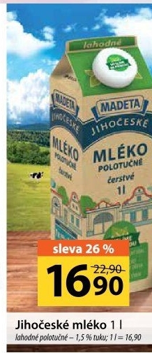 Mléko lahodné Jihočeské Madeta - 1,5% polotučné