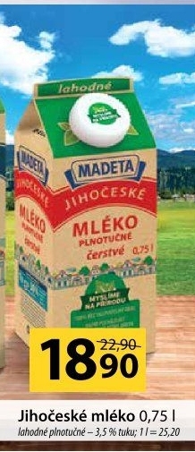 Mléko lahodné Jihočeské Madeta - 3,5% plnotučné
