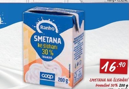 Smetana ke šlehání Ranko 30%