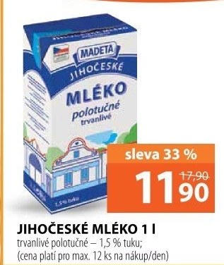 Mléko trvanlivé Jihočeské Madeta - 1,5% polotučné