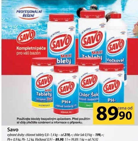Přípravek do bazénu tablety chlorové Savo