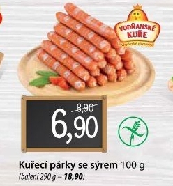 Párky kuřecí se sýrem Vodňanské kuře