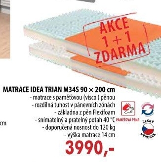 Matrace s potahem IDEA TRIAN 90x200x14 - Akce 1+1 ZDARMA