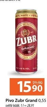Pivo světlý ležák 11° Grand Pivovar Zubr