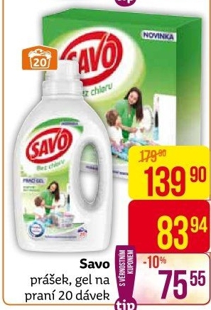 Prací prášek bez chloru Savo