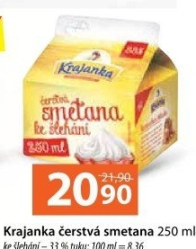 Smetana ke šlehání Krajanka 33%