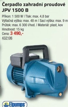 Čerpadlo zahradní proudové Elpumps JPV 1500