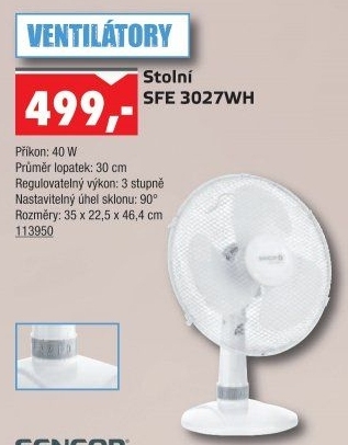 Stolní ventilátor Sencor SFE3027WH