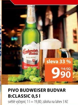 Pivo světlé výčepní B: Classic Budweiser Budvar