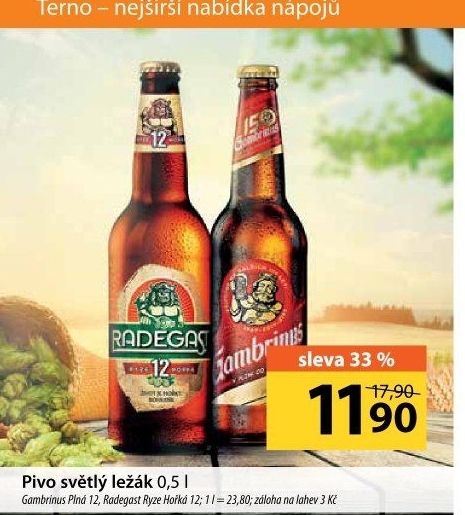 Pivo světlý ležák 12° Plná Gambrinus