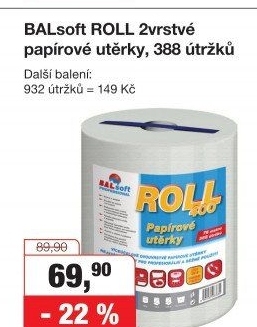 Papírové utěrky 2vrstvé Roll Bal Soft