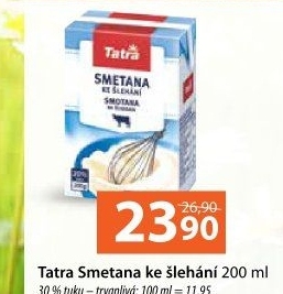 Smetana ke šlehání 30% Tatra
