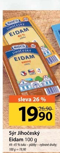 Sýr Eidam uzený 44% Jihočeský Madeta