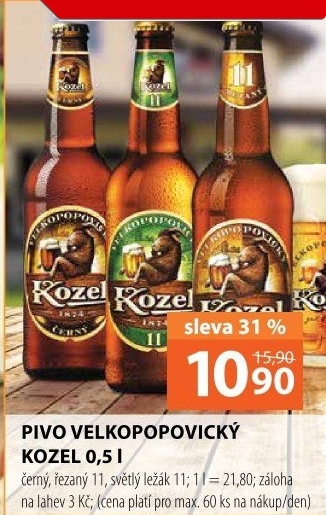 Pivo ležák 11° Řezaný Velkopopovický Kozel