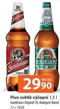 Pivo světlé výčepní Originál 10° Gambrinus
