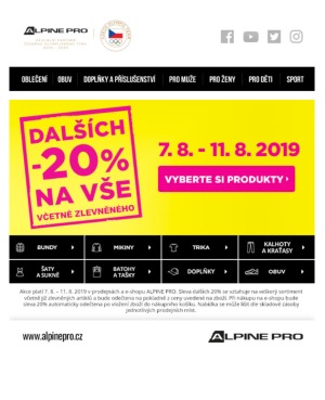 akční leták ALPINE PRO 7.8.2019-11.8.2019