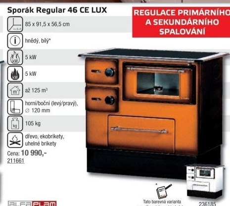 Sporák Regular 46 CE DE LUX Alfa Plam