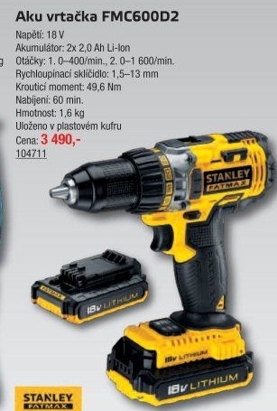Aku vrtačka FMC600D2 Stanley FatMax