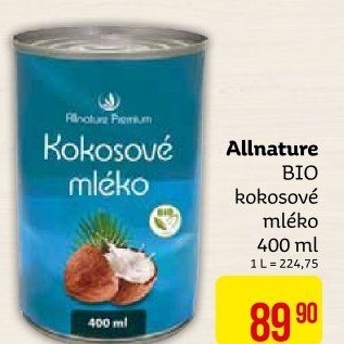 Kokosové mléko bio Allnature