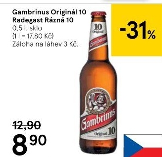 Pivo světlé výčepní Originál 10° Gambrinus