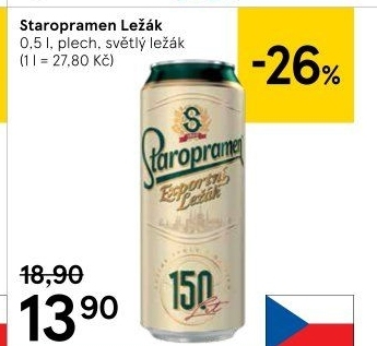 Pivo světlý ležák Staropramen