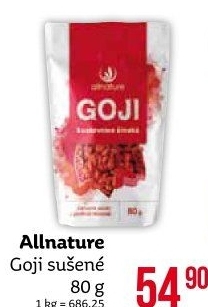 Kustovnice čínská - Goji sušené Allnature