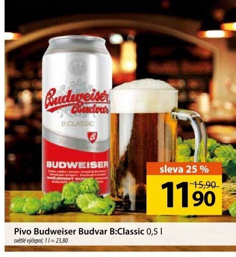 Pivo světlé výčepní B: Classic Budweiser Budvar