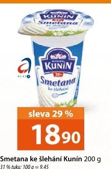 Smetana ke šlehání Kunín 31%