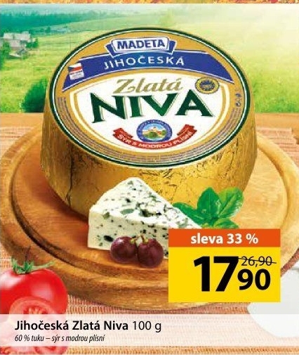 Sýr Niva zlatá Jihočeská 60% Madeta