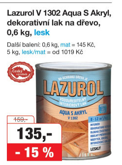 Lak na dřevo Aqua S Lazurol