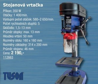 Stojanová vrtačka 350 W Tuson
