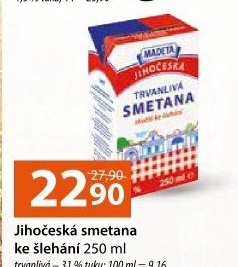 Smetana ke šlehání trvanlivá Jihočeská Madeta 31%