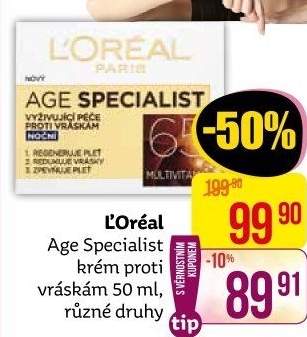 Krém pleťový proti vráskám Age Specialist L'