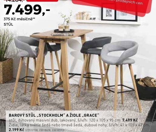 Barový stůl Stockholm, židle Grace