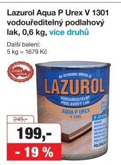 Vodou ředitelný podlahový lak Lazurol Aqua P Urex V