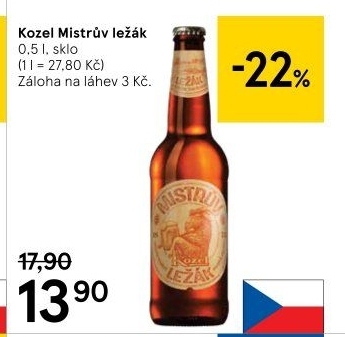 Pivo Mistrův světlý ležák Velkopopovický Kozel