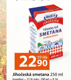 Smetana ke šlehání trvanlivá Jihočeská Madeta 31%