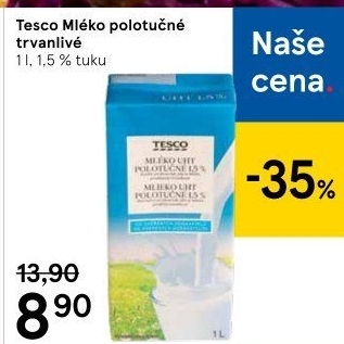 Mléko trvanlivé Tesco - 1,5% polotučné